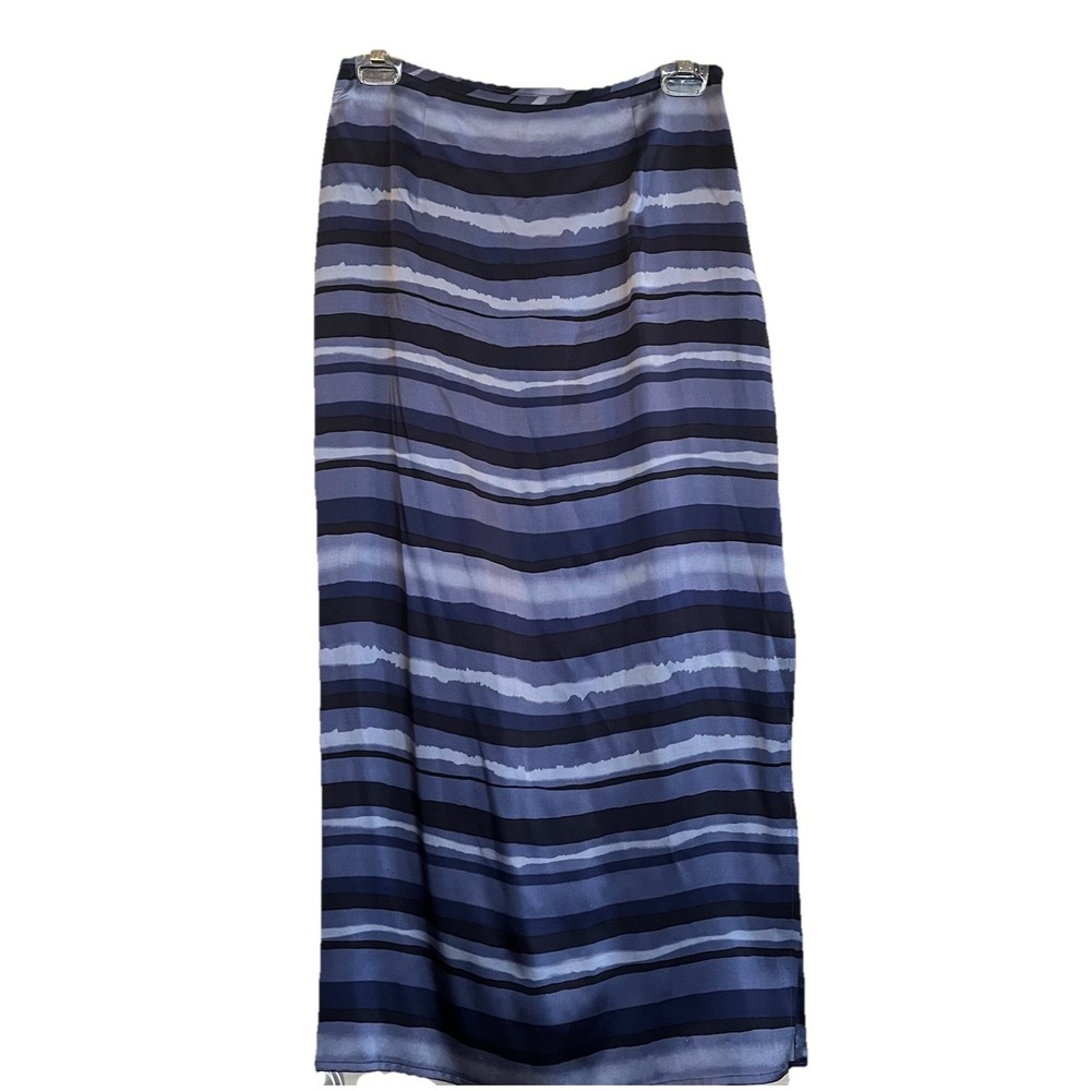 VTG Kasper & Co Silk‎ Print Midi Skirt  8 Whimsical Romantic Resort 90s Y2K Blue